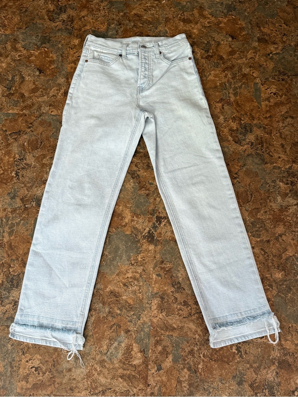 Old Navy Sky-Hi Straight Light Blue Jeans EX High Rise Women's 0 Distressed